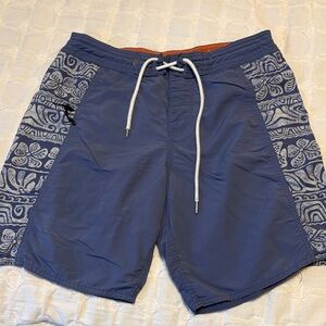 Quiksilver Blue and White Men's Swim Board Shorts
